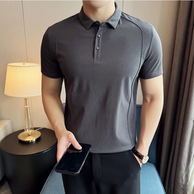

Летние хлопковые рубашки поло для мужчин, модные, облегающие, повседневные, деловые, короткие, Seeve, социальные, уличные, футболки, топы XL серый