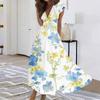 Women's Long Casual Dress Summer Short-Sleeve V-Neck Waist Retraction Printed Dress