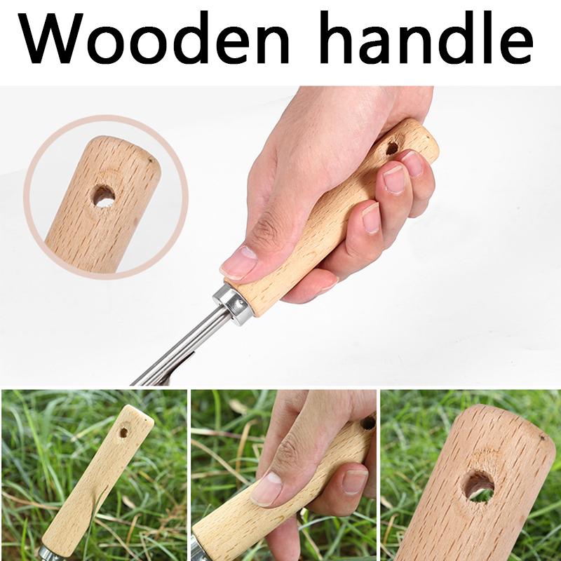 1 Stück Langer Holzgriff Edelstahl Gartenunkrautstecher Hand-Unkrautentferner Cutter Abzieher Werkzeuge Multifunktions-Unkrautstecher Pikierer
