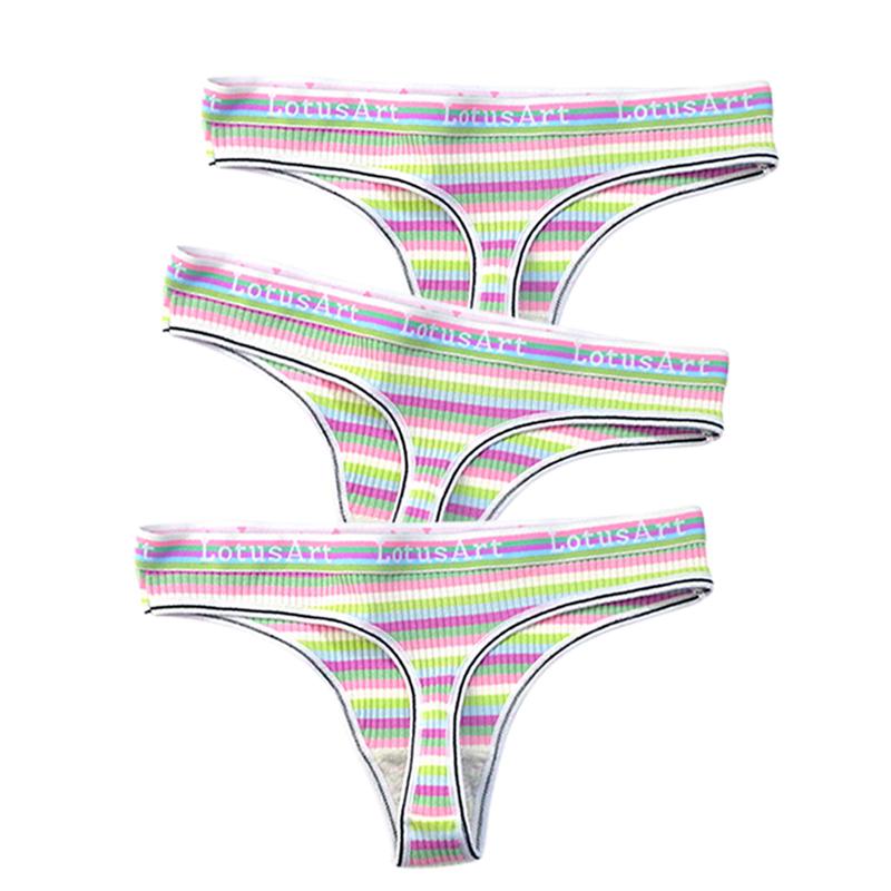 YOUULAR 3 Teile/los Mode Frauen Baumwolle Nahtlose G-string Sexy Bunte Gestreifte Dessous Höschen Thongs Weibliche Unterwäsche Dessous M-XL