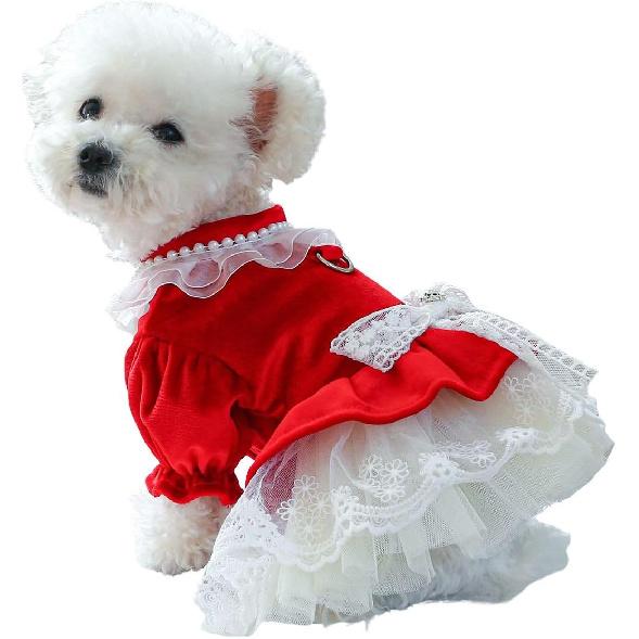 Small Medium Dog Lightweight Velvet Tulle Dress Puppy Cat Christmas Costume Girl Princess Clothes with Bow (Medium, Red)