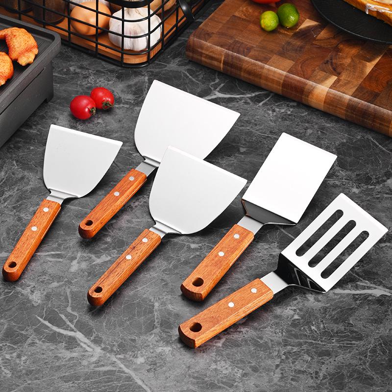 Stainless Steel Wood Handle Multi-Use Cooking Spatula: Teppanyaki, Griddle, Slotted, Steak, Triangle, Pizza, Cake, Pancake Spatula