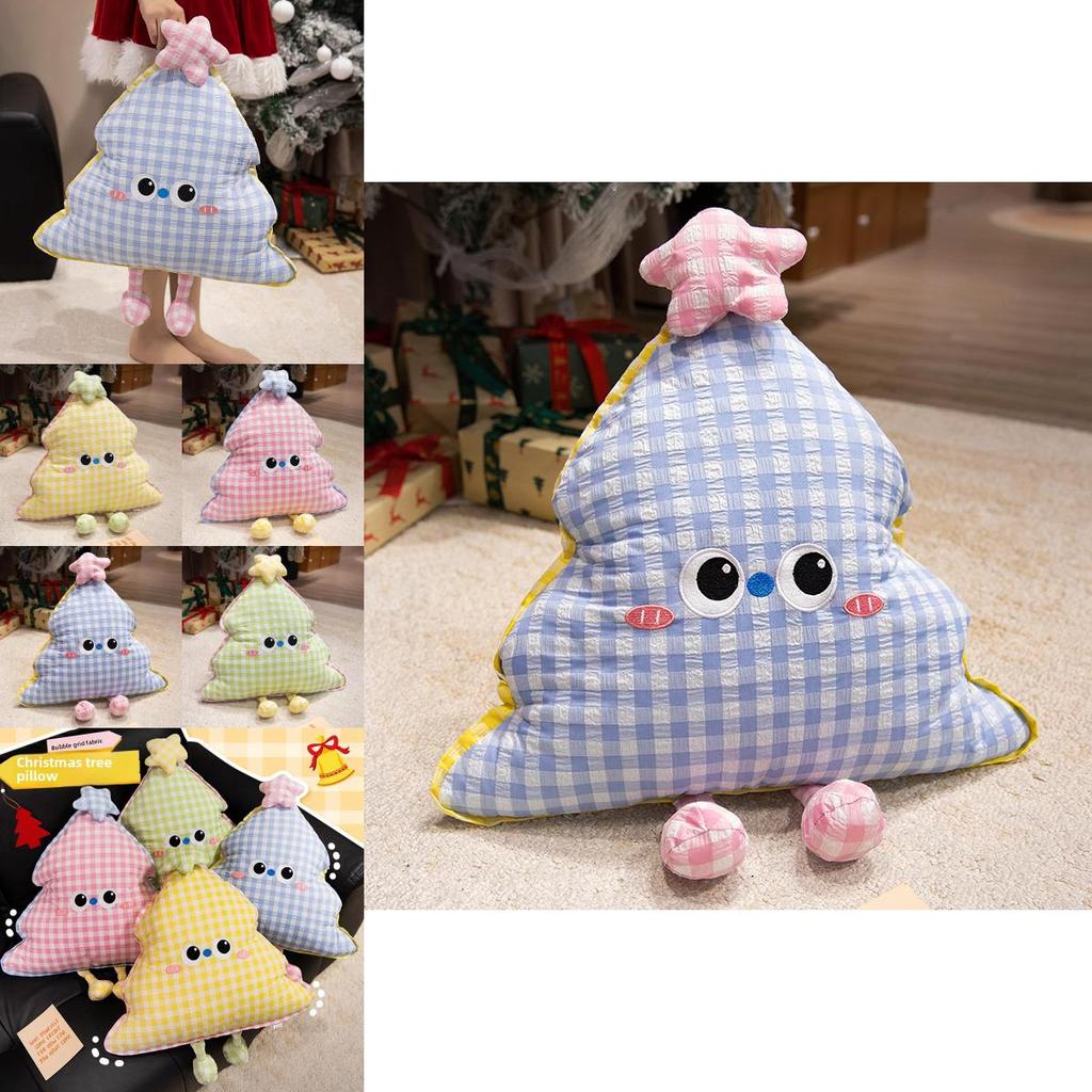 Christmas Tree Shape Decorative Cushion With Embroidered Grid Pattern For Sofa And Bed Decor