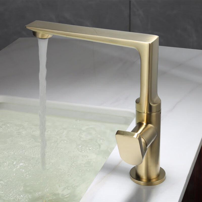 TLXT Square Brushed Gold Countertop Basin Faucet