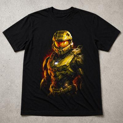 Halo Style Spartan Armour T Shirt Sci Fi Gaming Tee Adults Kids Black