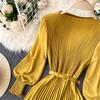 Vestido plisado francés de primavera para adelgazar - Elegante falda larga que ciñe la cintura
