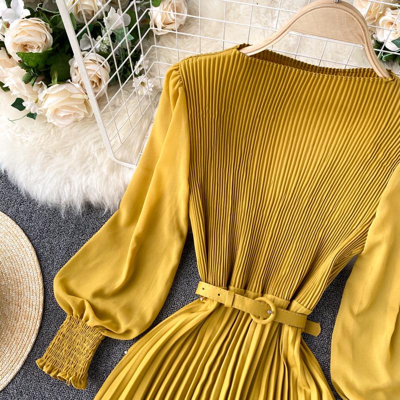 Vestido plisado francés de primavera para adelgazar - Elegante falda larga que ciñe la cintura