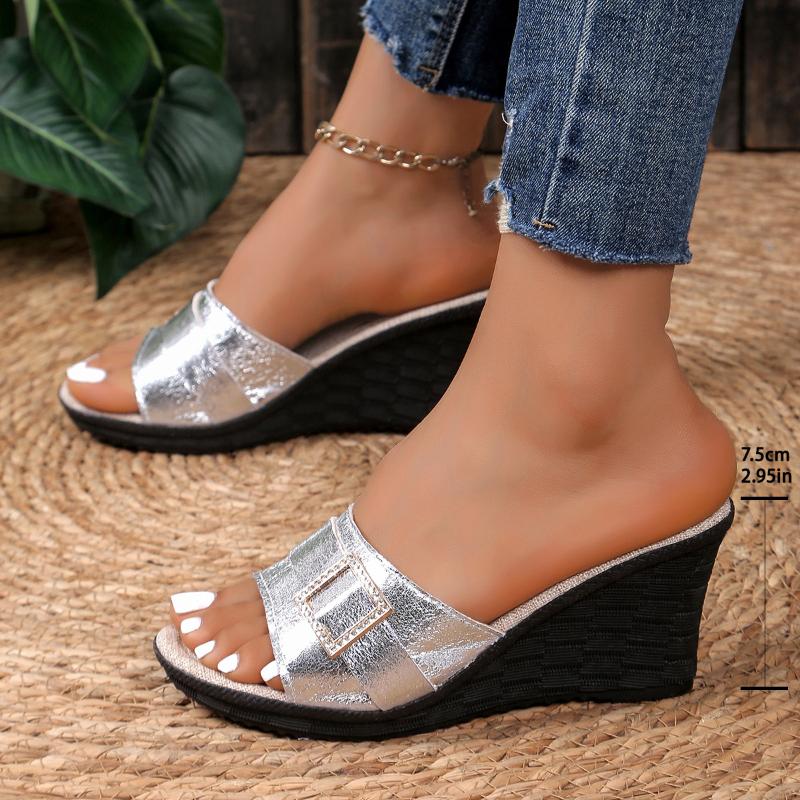 Sommer Neuer Stil Keilabsatz Dicke Sohle Fischmaul High Heel Pantoletten Damen Pantoletten Sandalen Vier Stile Übergröße 36-41