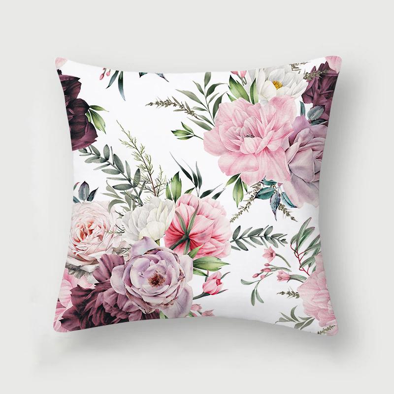 Rose Collection Floral Print Pattern Cushion Cover Home Living Room Sofa Decoration Square Polyester Pillow 45X45Cm