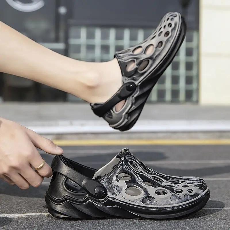 Fashion Beach Male Shoe Hole Shoes Pvc Luxury 2025 Barefoot Big Size New Fashion Daily Use Trend Breathable Japanese H 39 Men's Sandal