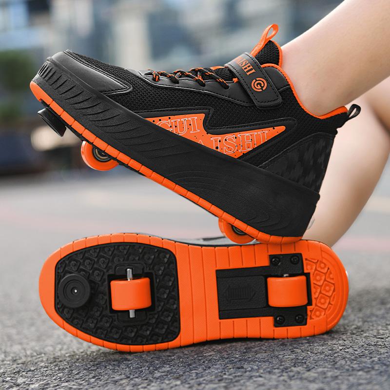 New Women's 2-Wheel Roller Skates Shoes Fashion Girls Sneakers With Wheels Dual-Purpose Roller Skating Casual Shoes Best Gift