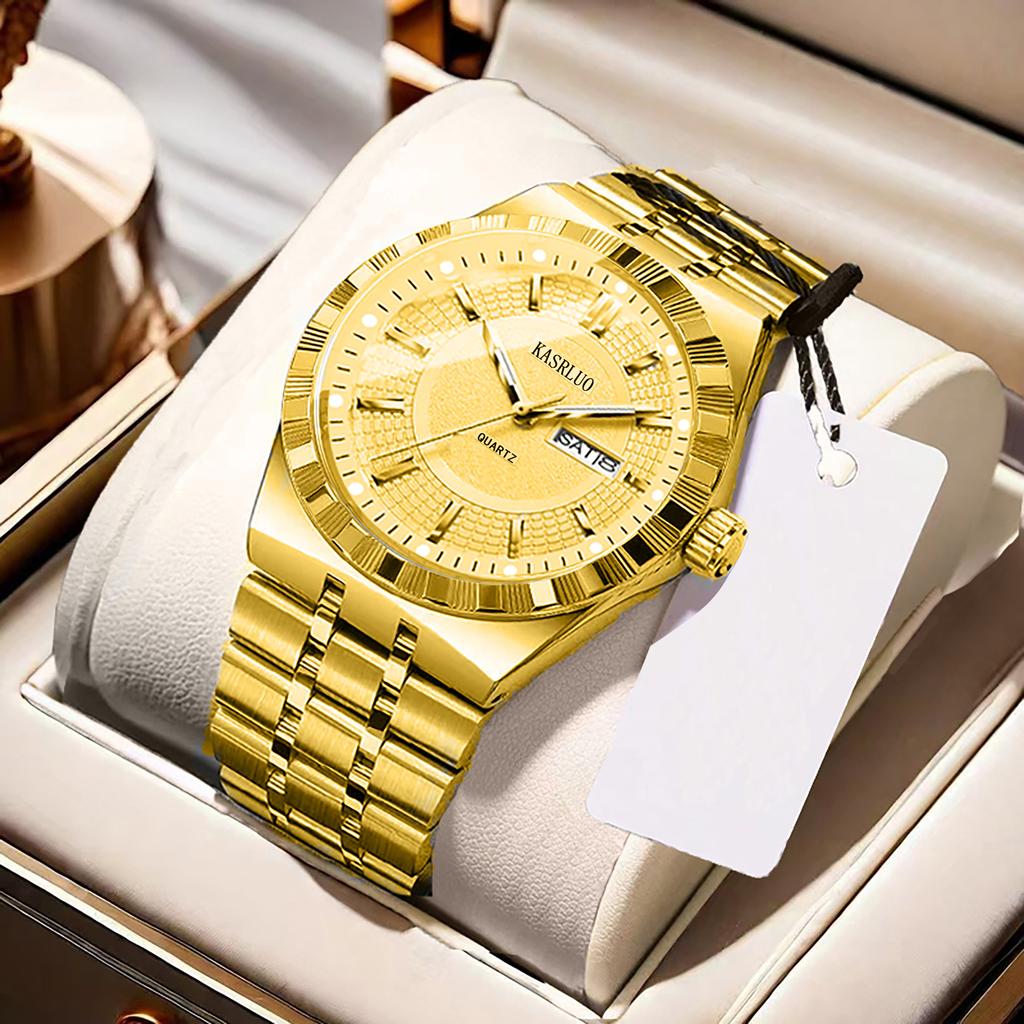 Montre pour homme Acier inoxydable Étanche Mode Non mécanique Lumineuse Calendrier Bracelet en acier Montre à quartz