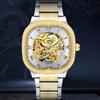 TEVISE Luminous Square Hollow Dial Men's Stainless Steel Waterproof Automatic Mechanical Watch Fashion Business Skeleton Watches
