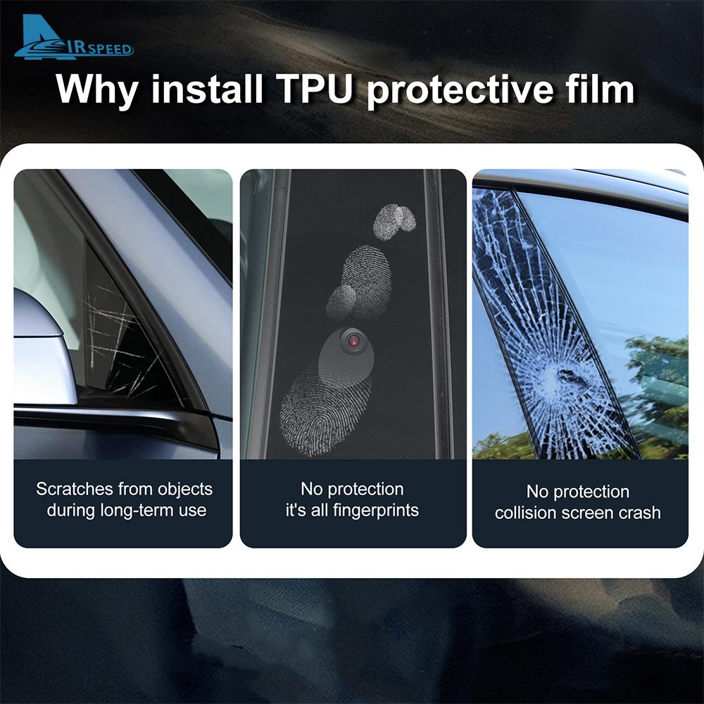 Carbon Fiber Pattern TPU Film Interior Sticker for Tesla Model Y 2025 A Pillar Outer Triangle