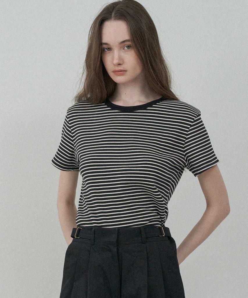 MOTT Double Neck Cotton T-Shirt - Stripe Black
