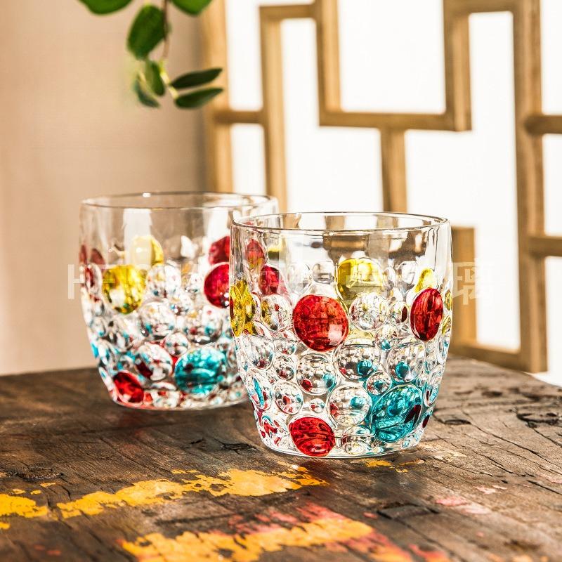 Tazza Creativa in Vetro Dipinta a Mano con Punti Bicchiere Colorato da Whiskey Bicchiere da Bevanda Stile Ins
