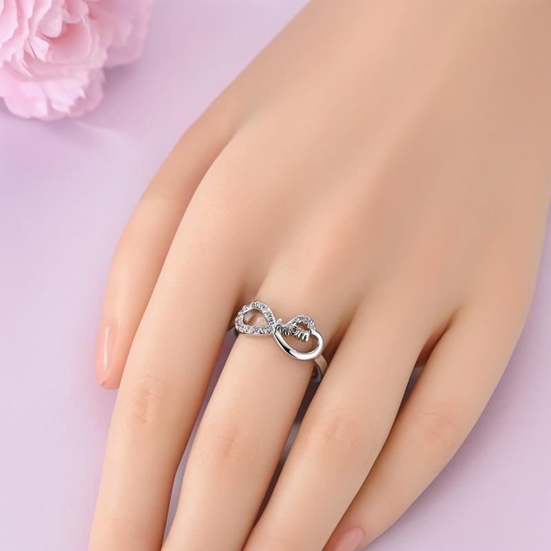 Original 925 Sterling Silver Mother's Day Adjustable Size Open Ring Love Mom Mother Ring For Women Jewelry Gift