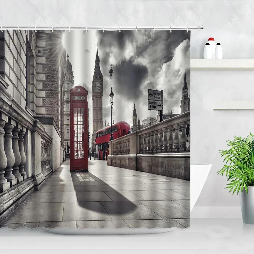Black White New York City Scenery Shower Curtains Set 3D Building Home Wall Backdrop Decor Nordic Polyester Bathroom Bath Screen