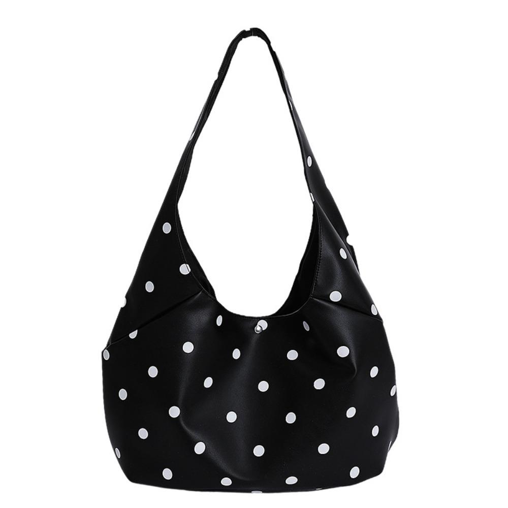 Trendy Retro Women Tote Bag PU Polka Dots Pattern Shoulder Bag Large Capacity Hasp Closure Handbag