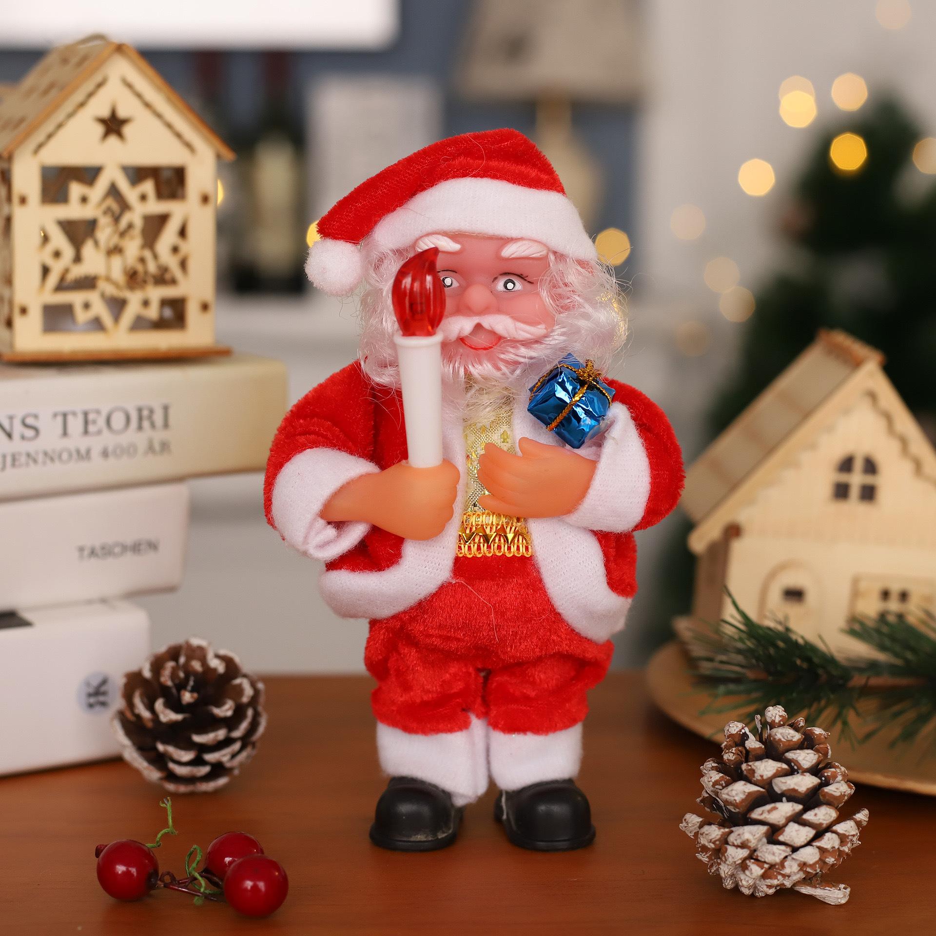 Christmas Santa Claus figurine decoration  standing velvet cloth 7-inch electric Santa Claus doll small toy ornament Christmas holiday doll