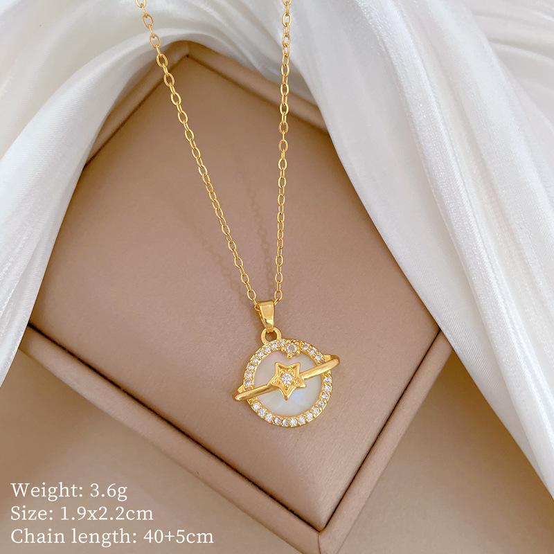 Shell Planet Zircon Light Luxury Temperament Gorgeous Full Diamond Necklace Female Versatile Collarbone Chain Titanium Steel Chain