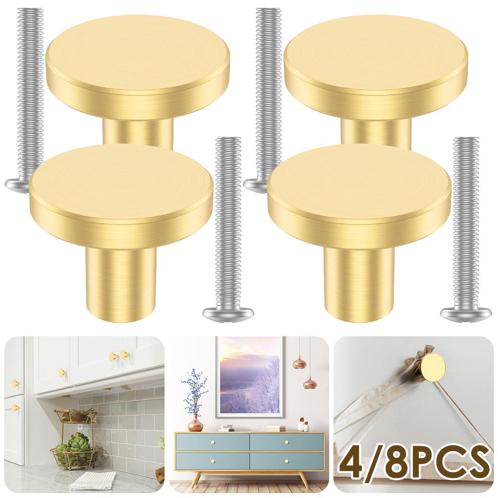 4/8pcs Antique Drawer Closet Knobs Solid Brass Round Shape Pull Handle Home Cupboard Decor Dresser Knob Single Hole Center