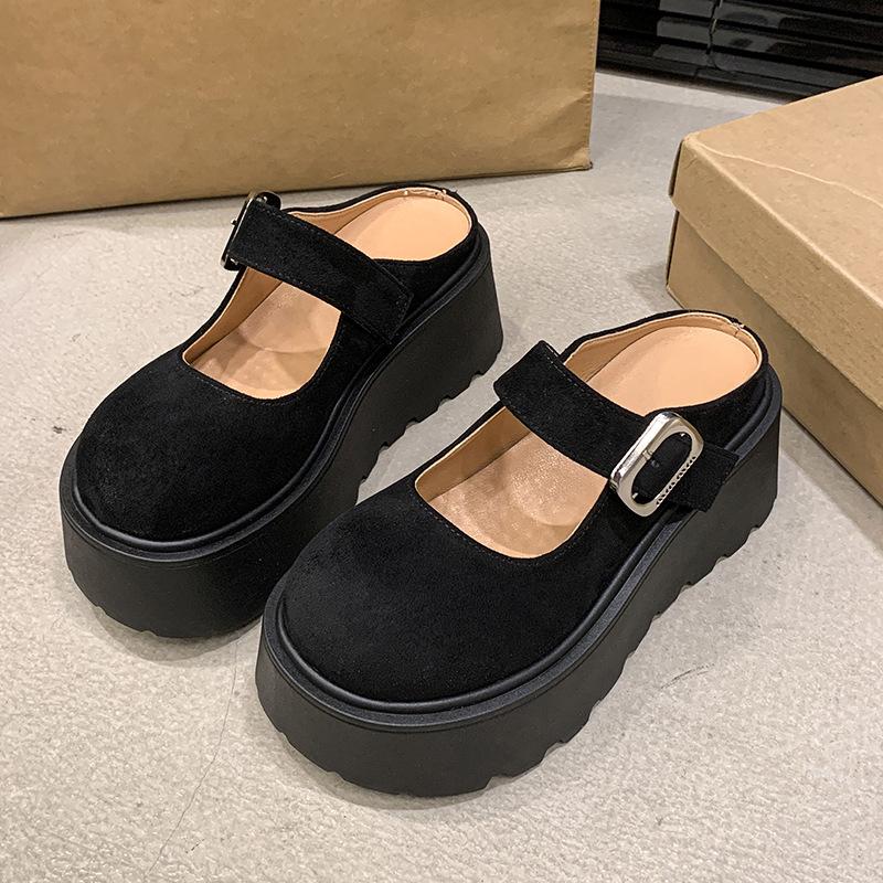 Small man heightens platform Mary Jane single shoes women's 2025 spring and summer new Japanese retro versatile bag head half slippers