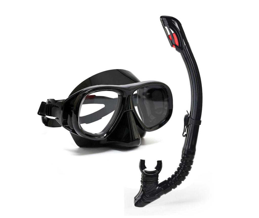 Wave Pro Snorkel Set: Silicone Dry Snorkel & Large Frame Prescription Diving Mask