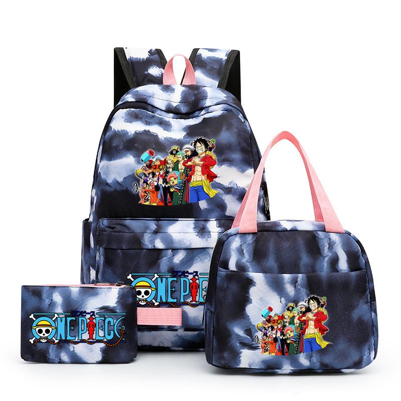 3Pcs/set Anime One Piece Anti-Theft Backpack Casual Daypack with Lunch Bag Pencil Case Back To School Daily Bookbag for Boy Girl Mochila Rucksack