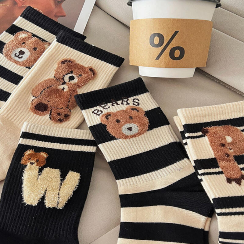 [5-Pair Set] Robuff Bear Character Design Sock Set