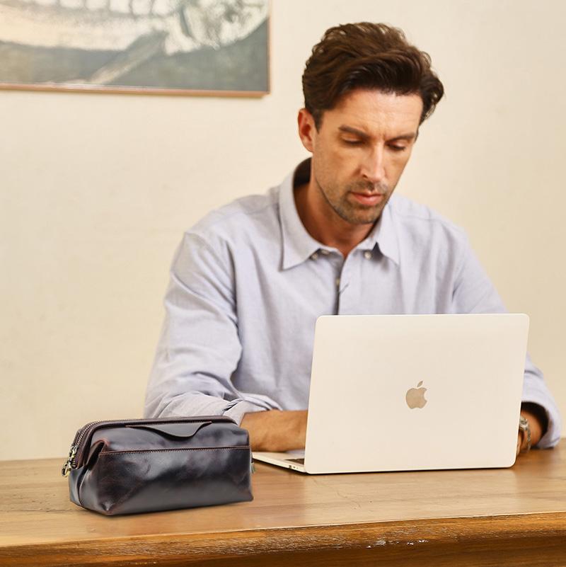 CONTACTS Genuine Leather Data Storage Bag Digital Accessories Storage Cable Phone Travel Cable Organizer