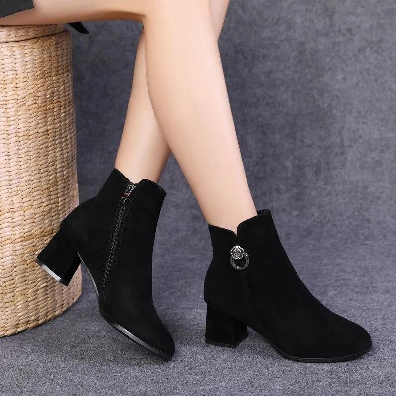 Zapatos De Mujer Women Cool Round Toe High Quality Spring Autumn Ankle Boots Lady Classic Comfort Heel Shoes Ab734