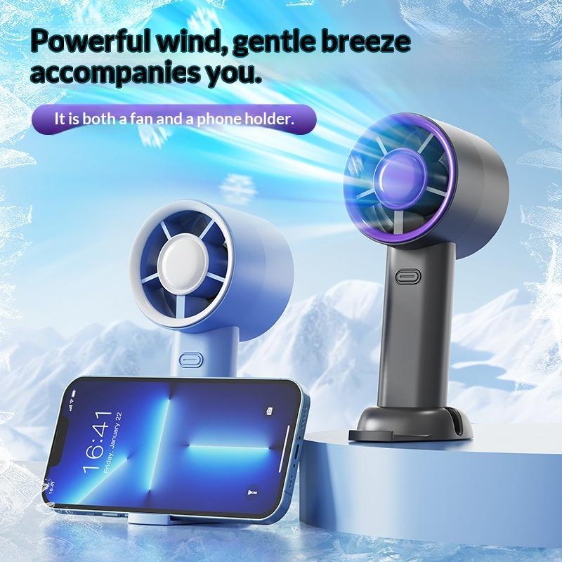 Portable Usb Rechargeable Handheld Fan With Phone Holder Low Noise Strong Airflow Suitable For Office Outdoor And Commuting Use