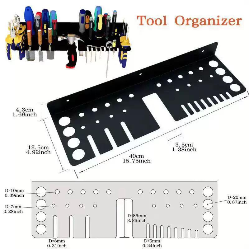 Wall-Mounted Wrought Iron Tool Storage Rack for Screwdrivers, Hammers, Needle-Nose Pliers