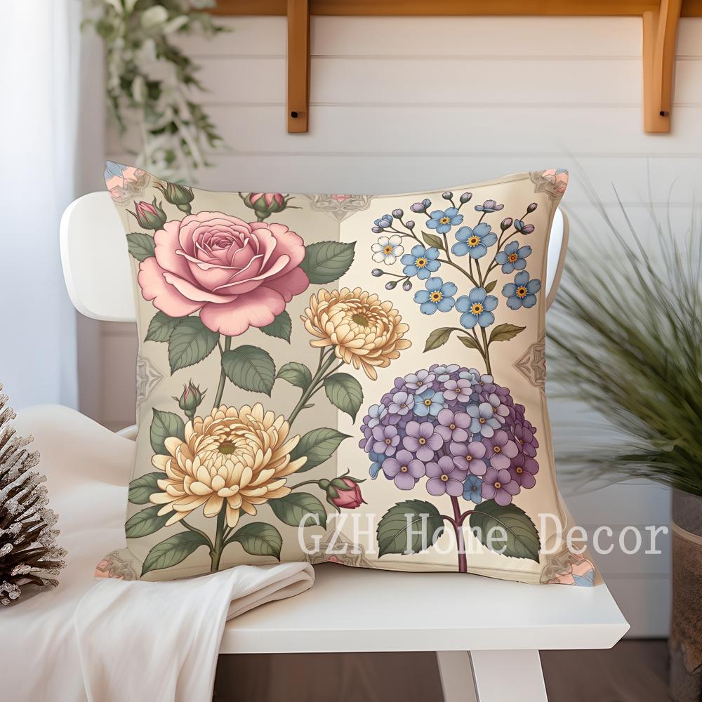Colorful Floral Pattern Throw Pillow Covers For Home Pattern Cushion Cover Suitable For Sofa Bedroom Car Pillow Cover