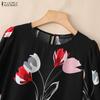 ZANZEA Women Casual Round Neck Short Sleeve Summer Print Dress