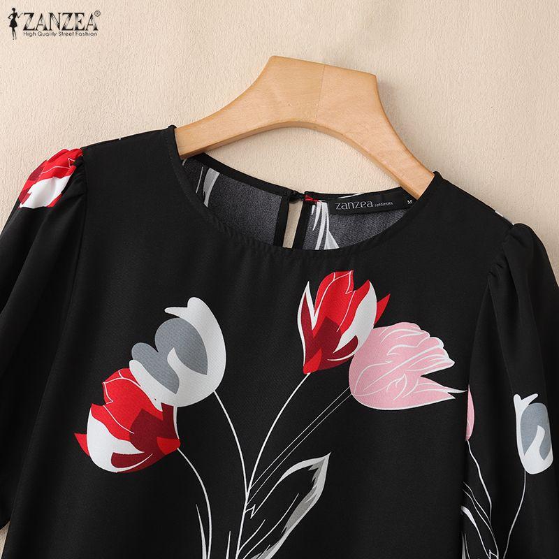 ZANZEA Women Casual Round Neck Short Sleeve Summer Print Dress