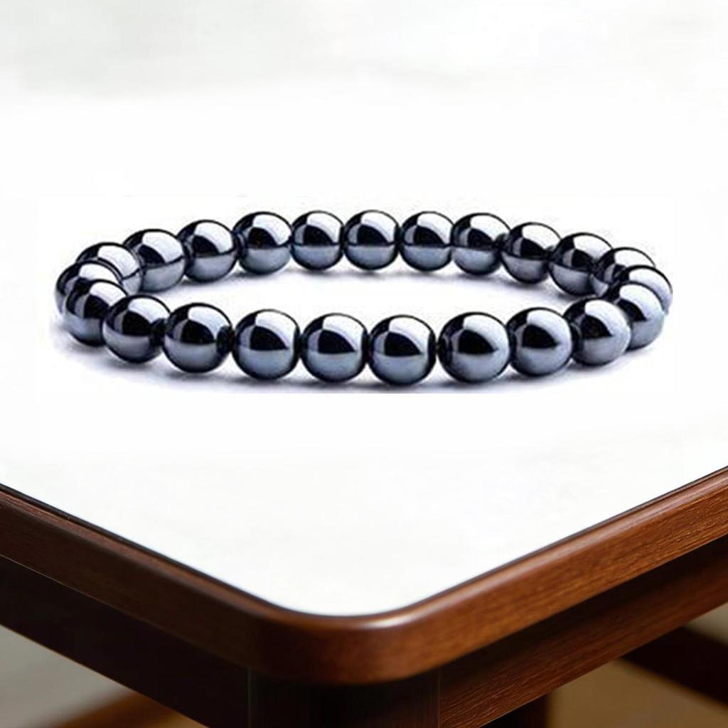 8mm Agate Natural Stone Bracelet - Fashionable Single Strand Elastic Beaded Bracelet with Round Crystal Beads