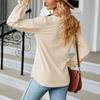 Women's Fashionable Color Loose Round Neck Long Sleeved Pullover T-shirt Top