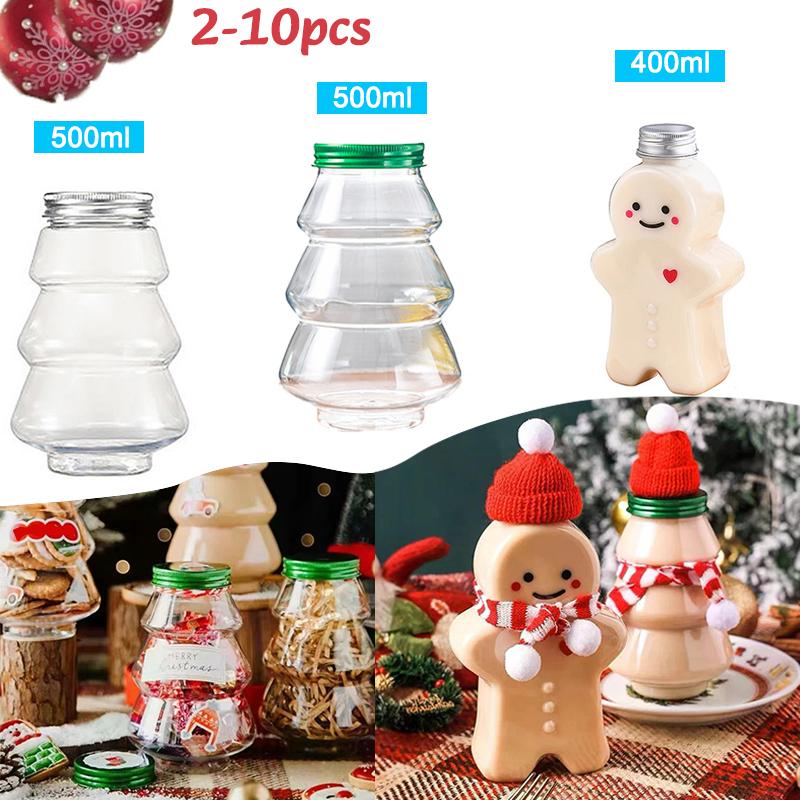 1-11PC Christmas Gingerbread Man Candy Jar Sealed Plastic Juice Drink Bottle Xmas Party New Year Gingerbread Man Drink Container