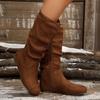 Autumn Winter Pink Mid Calf Boots Women 2025 Fashion Faux Suede Pleated Boots Woman Plus Size 36-42 Flat Heel Long Botas Mujer