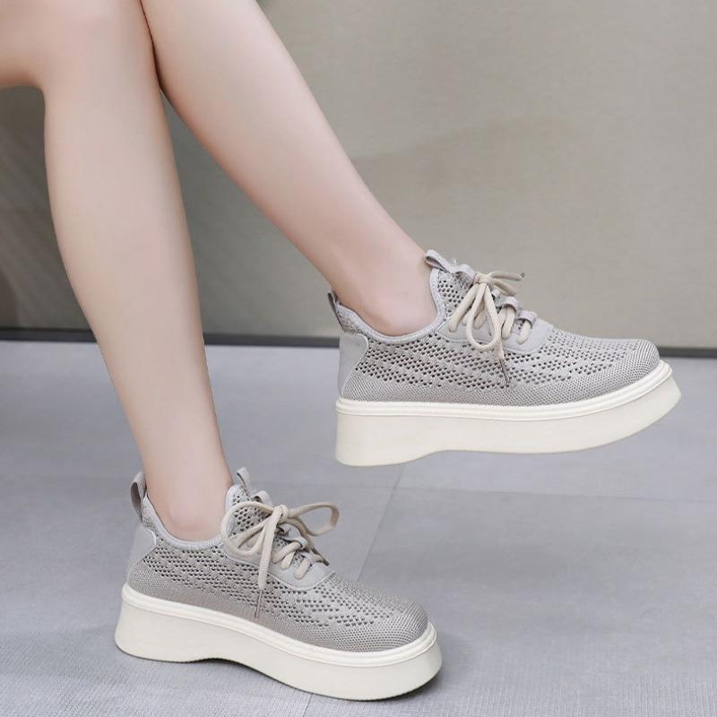 Womens Mesh Shoes Breathable Casual Shoes Fashion Thick-Soled Sneakers for Women Lace Up Platform Vulcanized Shoes Zapatos Mujer