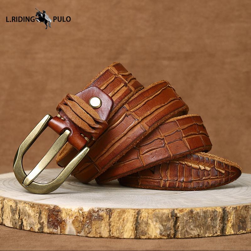 Personalized Trendy Thickened Top Layer Cowhide Belt Men's Genuine Leather Pin Buckle Retro Ins Style Distressed Jeans Belt