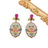Vintage Antique Gold Plated Mandala Flower Drop Earrings For Women Boho Big Epoxy Statement Earrings Jewelry