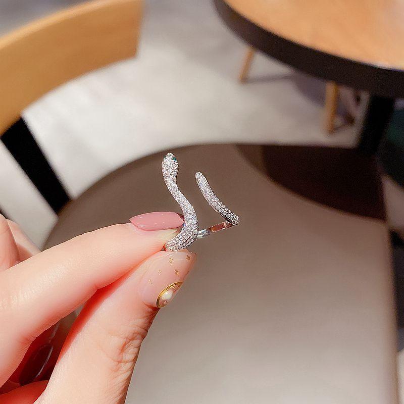 ANENJERY Women'S Rings Snake Ring Micro-Inlaid Zircon for Women Men Sexy Opening Ring