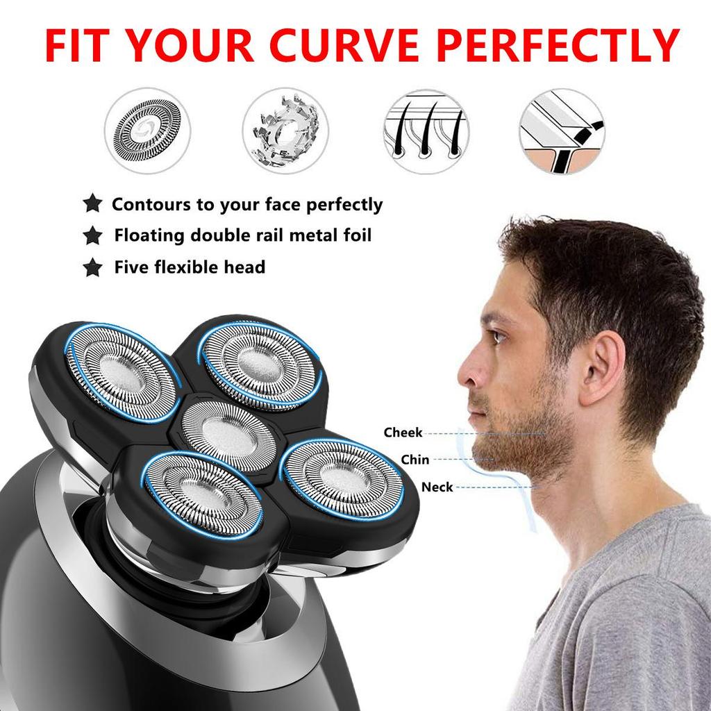 5-in-1 Waterproof Intelligent Razor 1PCS Men's Shaving Bald Head 7-Blade Electric Razor Multi-Functional Barber Set