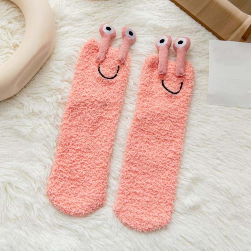 Cartoon Funny Tube Socks 3D Eyes Furry Plush Sock Kawaii Coral Fleece Socks Girls