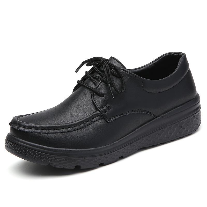 

Женские туфли медсестры на шнуровке из коровьей кожи, рабочие туфли на платформе с мягкой подошвой, удобные, легкие и дышащие повседневные белые туфли на плоской подошве 41 чёрный