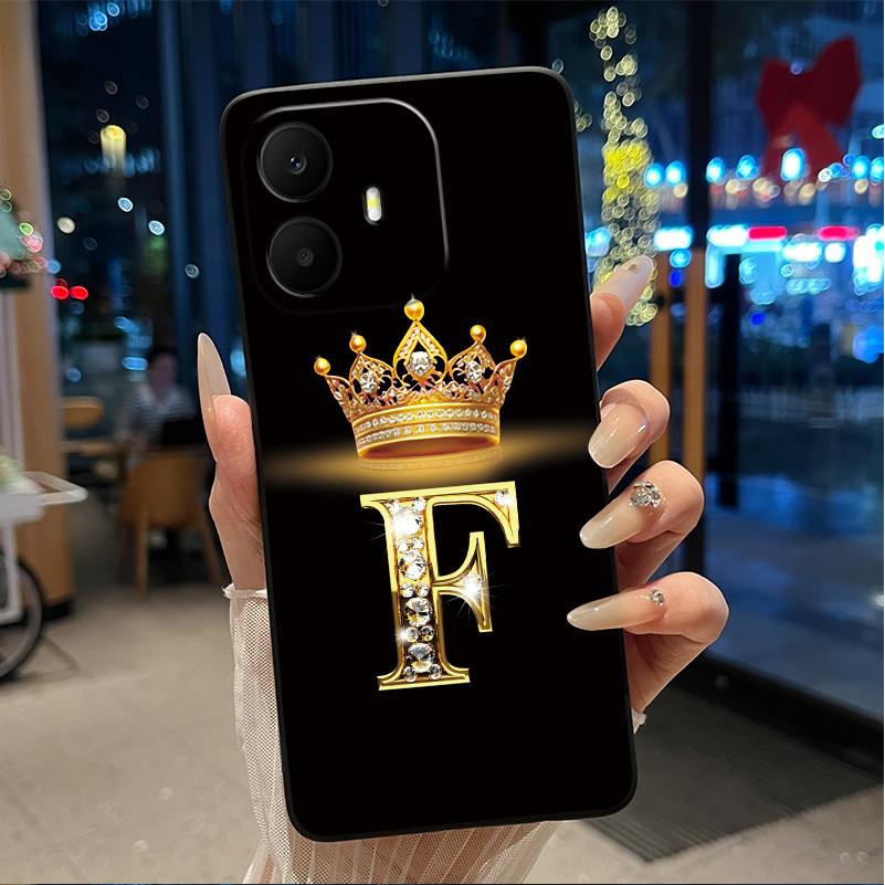 Couple Case For TCL K70 4G/K70 Power 4G Bumper Black Silicone Shockproof Soft Casing Beautiful Trendy Crown Letter Pattern Cover
