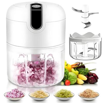 Tragbarer Mini-Lebensmittelzerkleinerer mit 3 Schichten Klingen, 250 ml, USB wiederaufladbar, intelligente elektrische Stampferpresse zum Zerkleinern von Knoblauch, Hackfleisch, Zwiebeln, Gewürzen usw